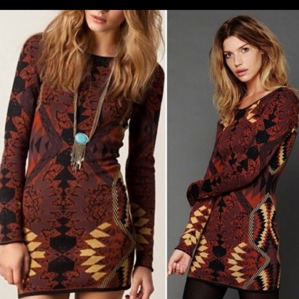 Free People Bodycon Tribal Sweater Knit Dress